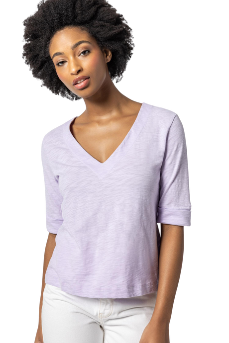 Cuffed Elbow Sleeve V-Neck, Lily
