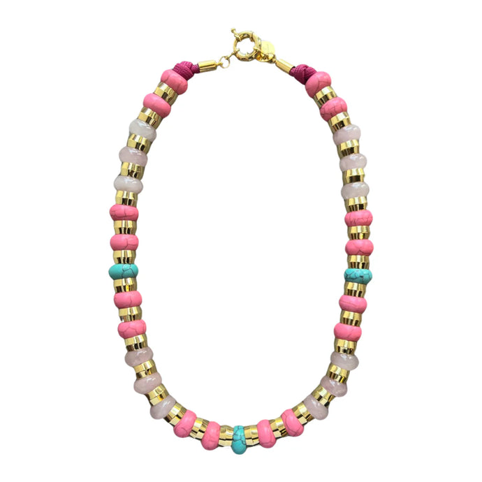 Semi-Precious Necklace, Turquoise/Rose Quartz/Pink Amazonite