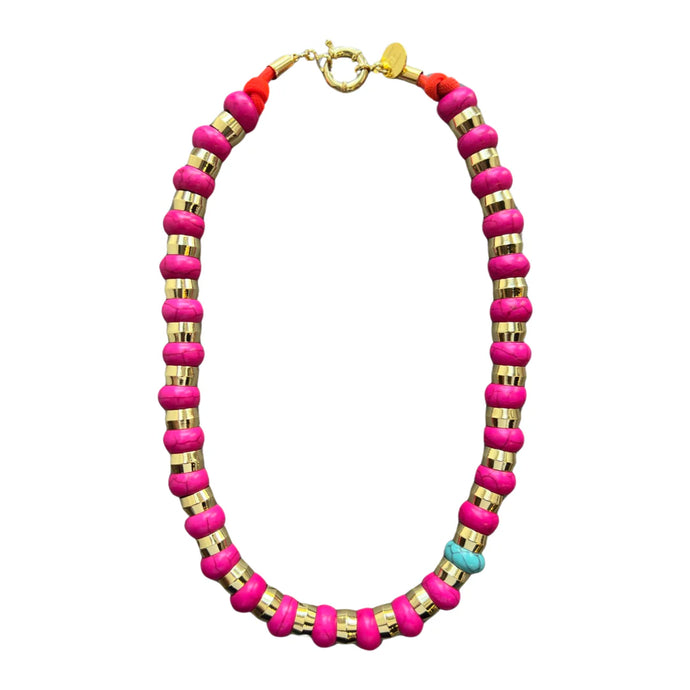 Semi-Precious Necklace, Hot Pink Agate & Turquoise