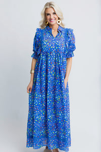 Floral Fruit Puff Sleeve Tiered Maxi Dress