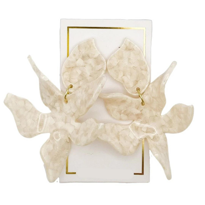 Flora Lily Earrings, White Shell