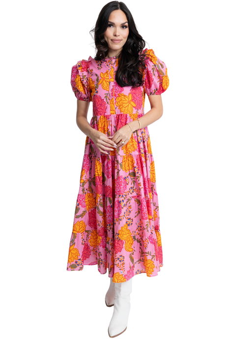 Floral Puff Sleeve Tier Maxi Dress