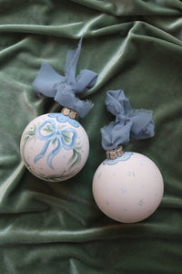 Hand-Painted Ceramic Ornament, Blue Bow Wreath