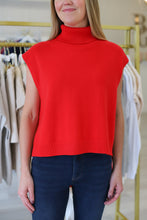 Sleeveless Turtleneck Hi-Lo Sweater, Red