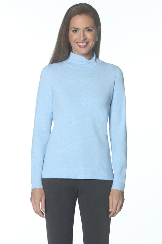 Mock Neck Sweater With Tab, Sky