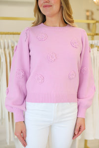 Flower Applique Sweater, Light Pink