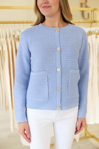 Gaston Button Cardigan, Light Blue