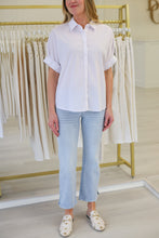 Cinch Sleeve Button Up Blouse, White