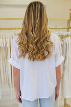 Cinch Sleeve Button Up Blouse, White