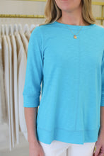 Round Neck 3/4 Sleeve Top, Aquamarine