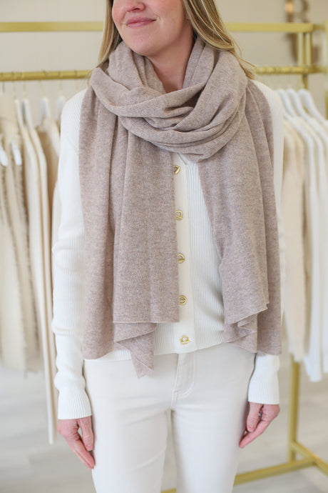 Large Cashmere Travel Wrap, Heather Taupe