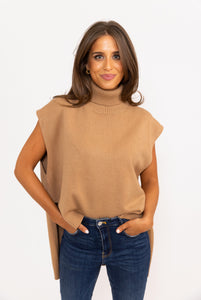 Sleeveless Turtleneck Hi-Lo Sweater