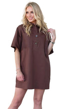 Denim Pocket Collar Dress, Chocolate