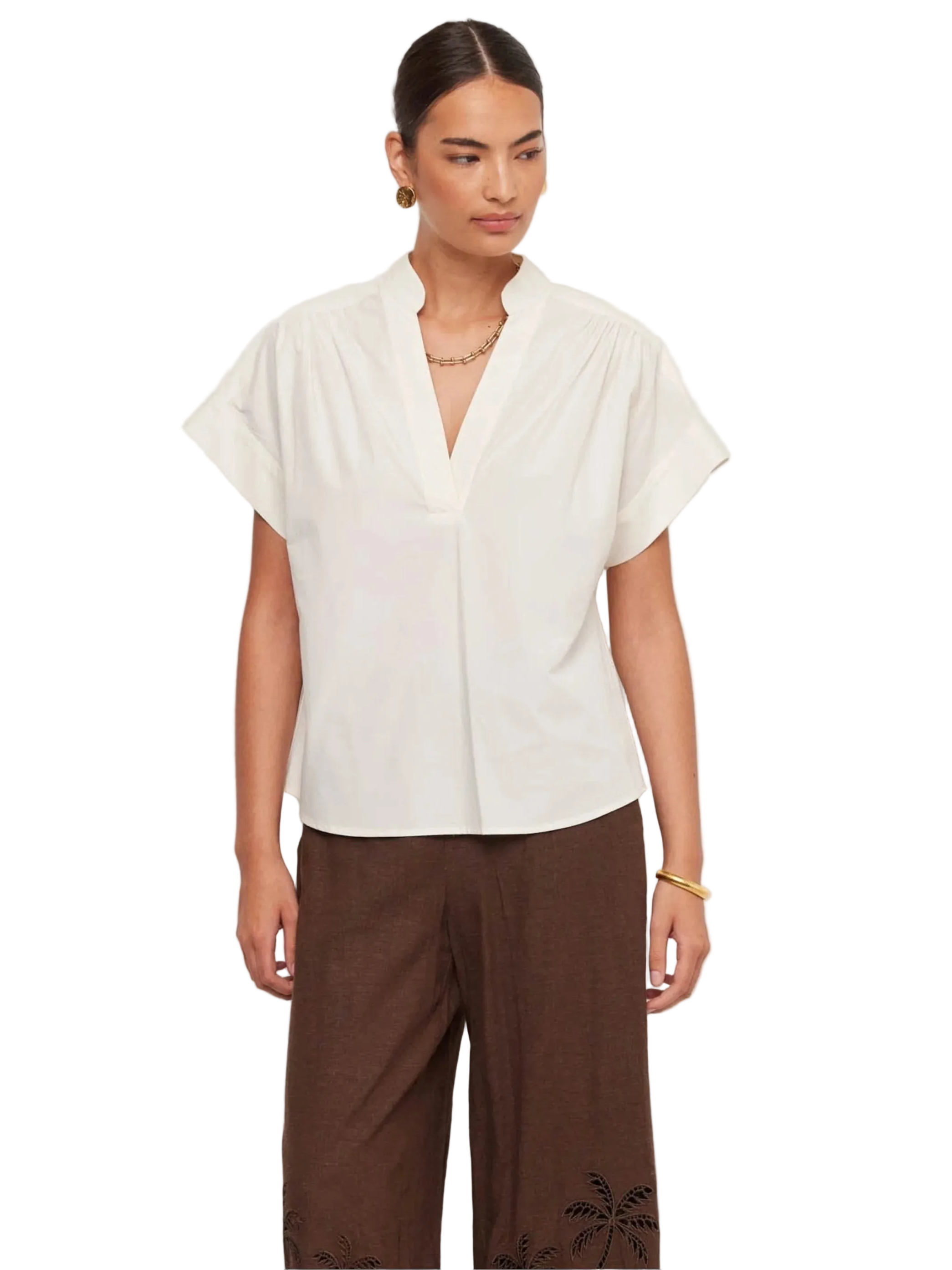 Fifteen Twenty Olive Short Sleeve V Neck Top