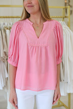 V-Neck Front Yoke Trimmed Top, Pink