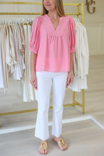 V-Neck Front Yoke Trimmed Top, Pink