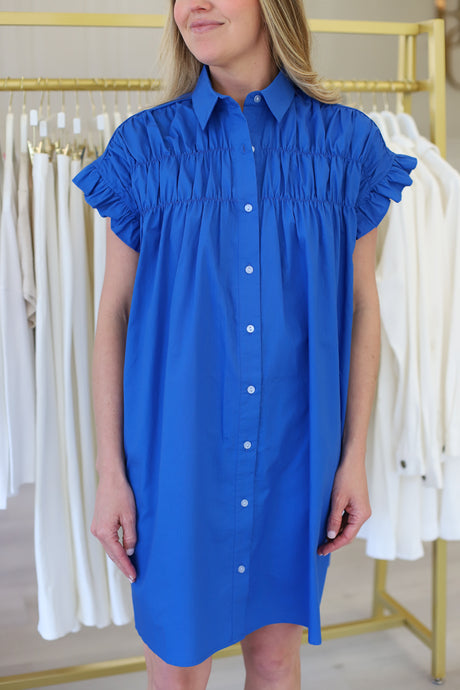 Gathered Shirt Dress, Royal Blue