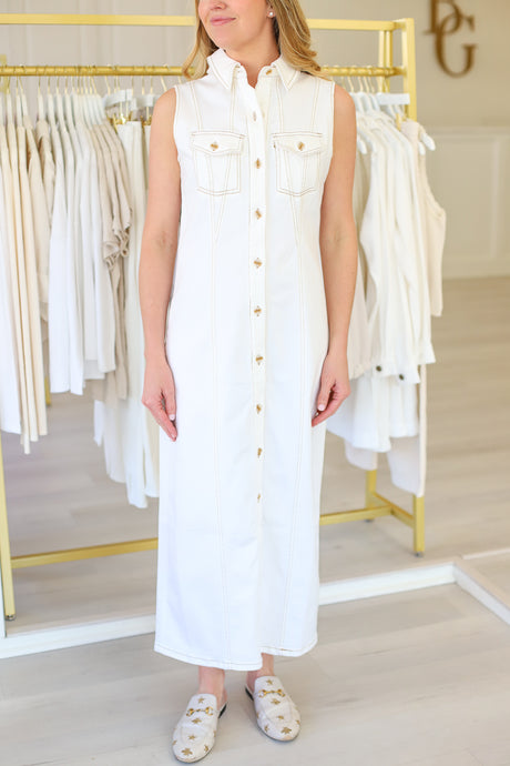 Off White Denim Button Down Maxi Dress