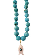 Kiawah Beaded Fish Charm Necklace, Turquoise