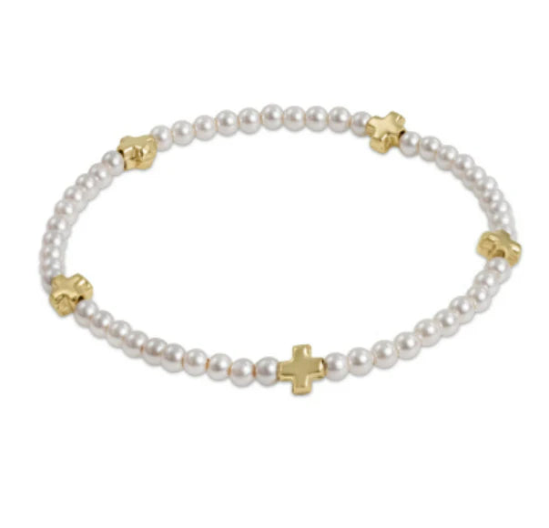 Signature Cross 3mm Bead Bracelet, Pearl
