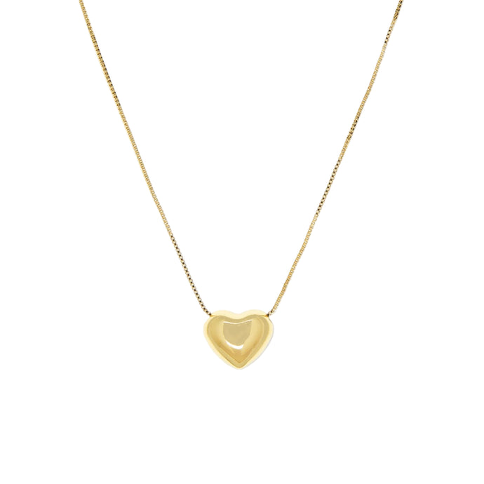 Gold Puffy Heart Adjustable Pull Chain Necklace