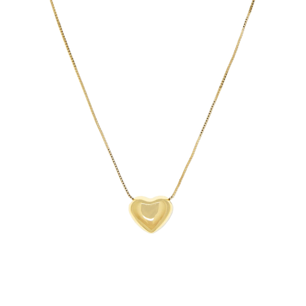 Gold Puffy Heart Adjustable Pull Chain Necklace