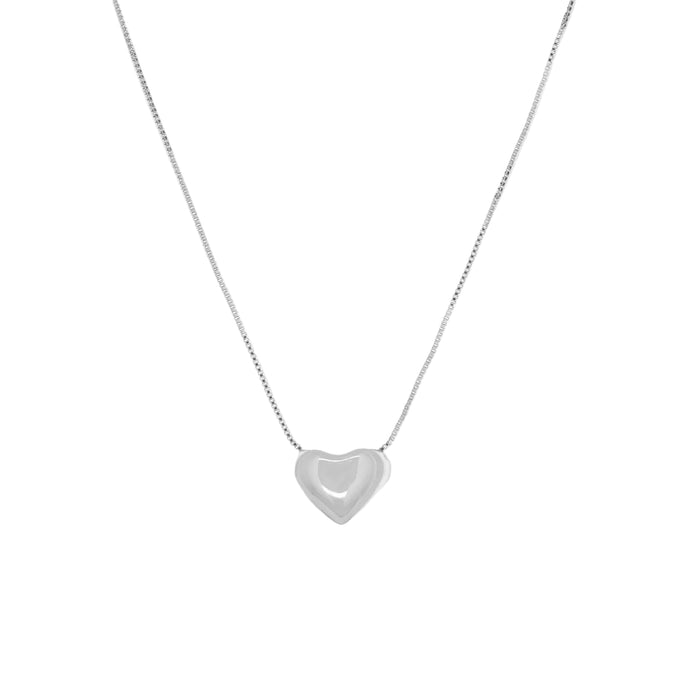 Silver Puffy Heart Adjustable Pull Chain Necklace
