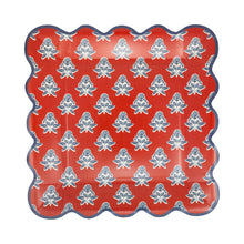 9" Red Block Floral Paper Plate [Set of 8]
