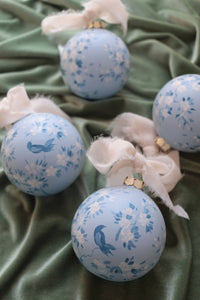 Hand-Painted Ceramic Ornament, Chinoiserie Blue Tree & Bird