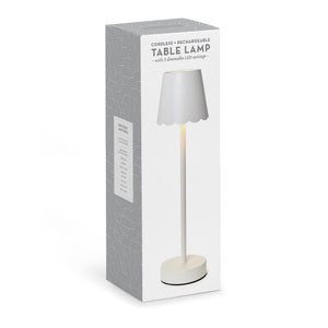 White Scalloped Edge Cordless Table Lamp