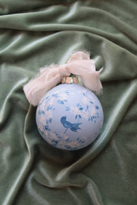 Hand-Painted Ceramic Ornament, Chinoiserie Blue Tree & Bird