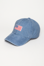 American Flag Embroidery Baseball Cap, Denim Blue
