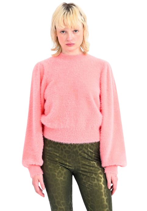 Fuzzy Puff Sleeve Sweater, Peachy Pink