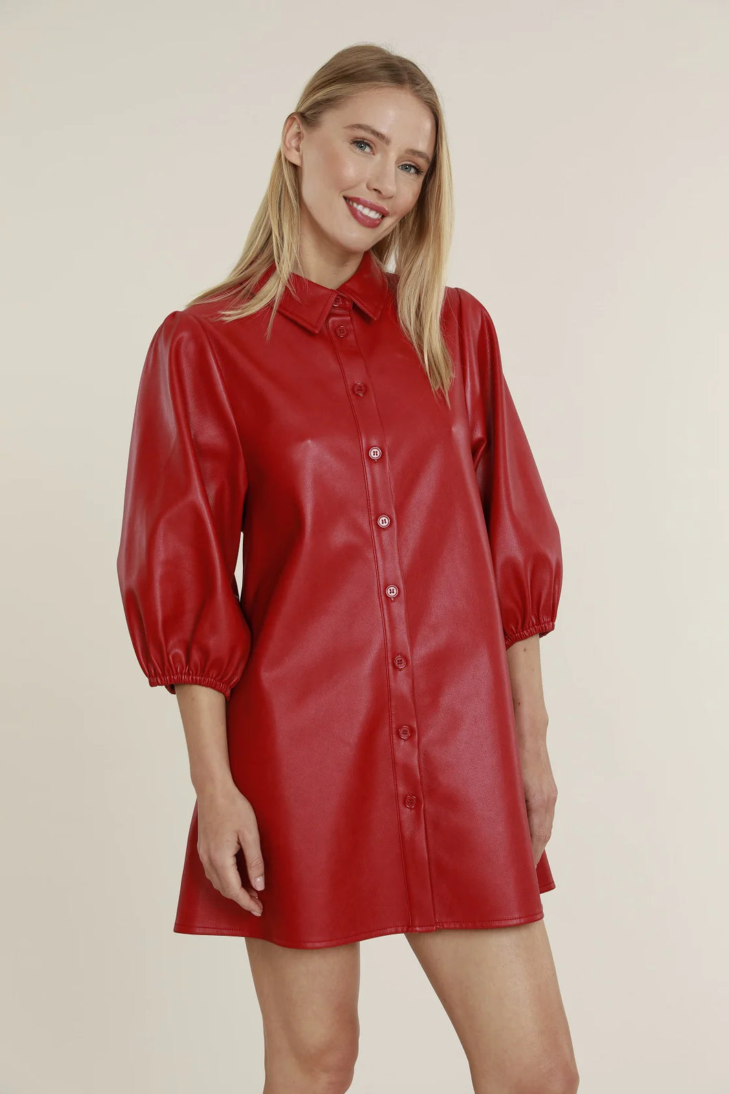 Soft Vegan Leather Dress, Red