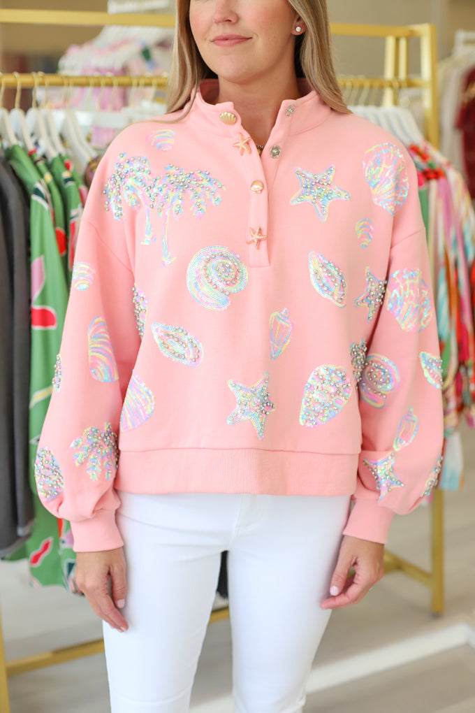 Light Pink Multi Shell Henley Sweatshirt