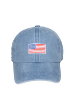 American Flag Embroidery Baseball Cap, Denim Blue