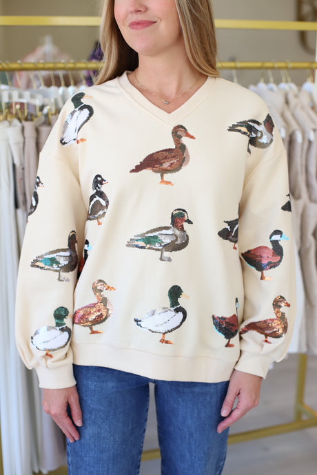 V-Neck Scattered Duck Sweatshirt