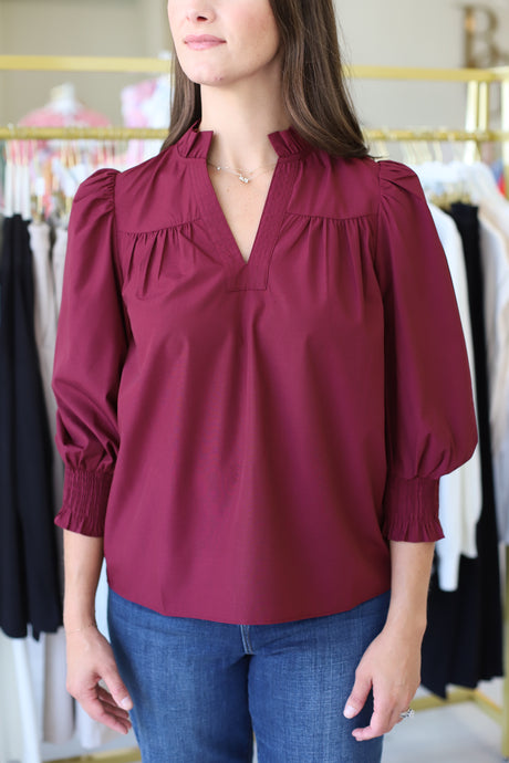 Stitched Placket Top, Maroon