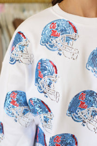 White Ole Miss Helmet Sweatshirt