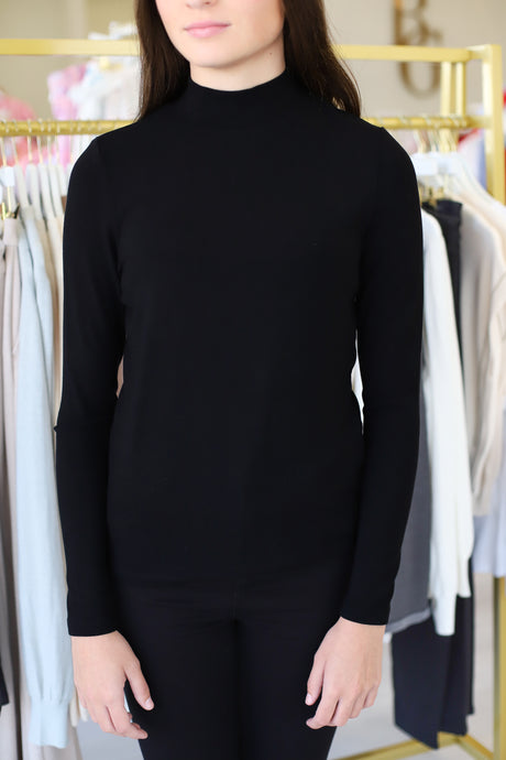 Mock Neck Long Sleeve Layering Top, Black