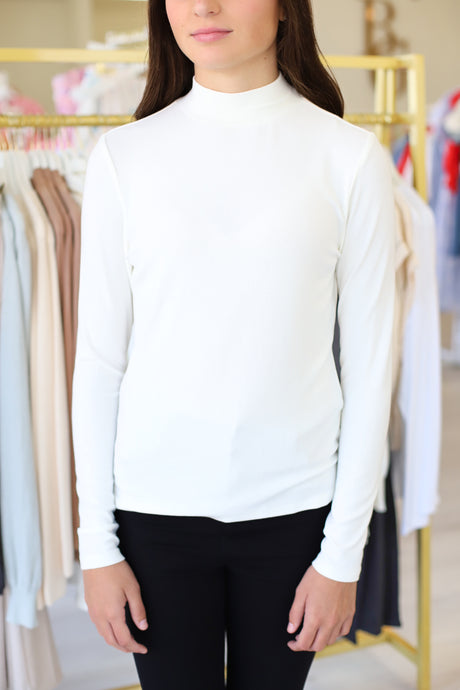 Mock Neck Long Sleeve Layering Top, Off White