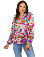 Multi Abstract Satin V-Neck Top