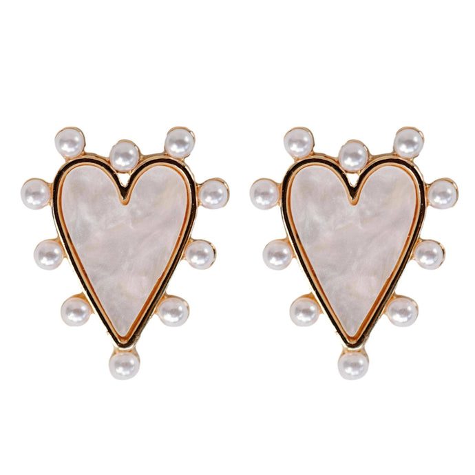 Pearl Studded Pink Tortoise Heart Earrings