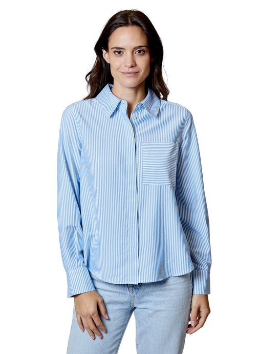 Striped Button Up Collared Shirt, Blue
