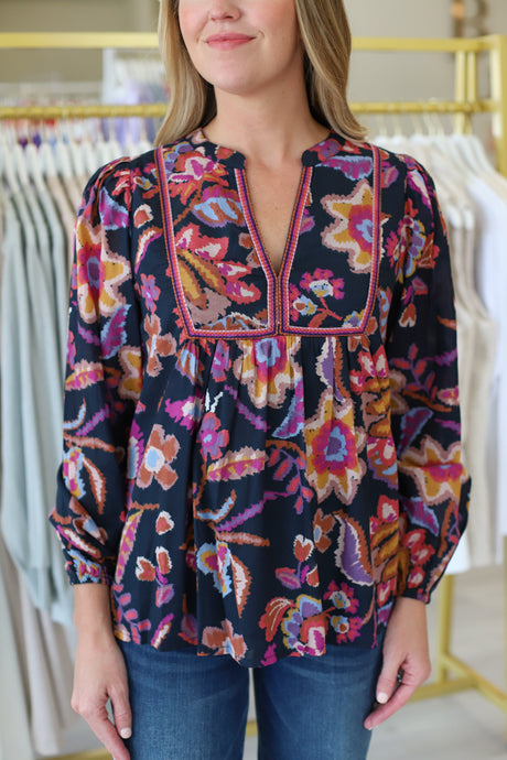 Printed V-Neck Blouse