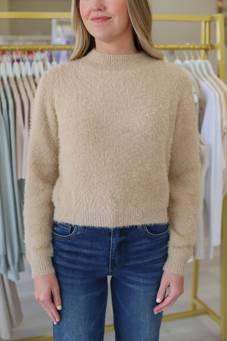 Textured Crew Neck Sweater, Light Beige