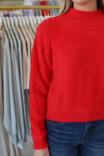 Textured Crew Neck Sweater, Red