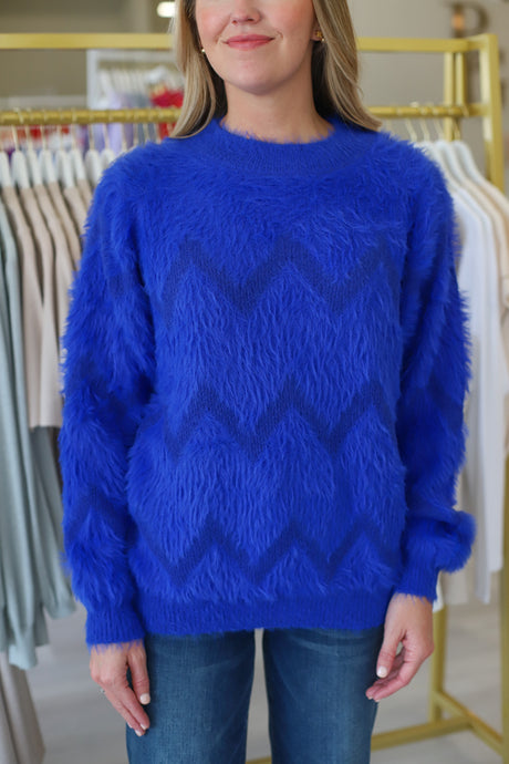 Textured Zig Zag Sweater, Royal Blue