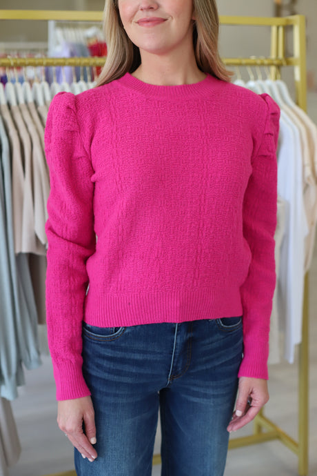 Structured Puff Sleeve Sweater, Fuchsia