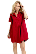 Solid Poplin V-Neck Signature Collar Dress, Maroon